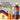 A bottle of Torani Pumpkin Pie flavored syrup stands next to a pumpkin spice latte drink topped with whipped cream and caramel drizzle in a kitchen setting.