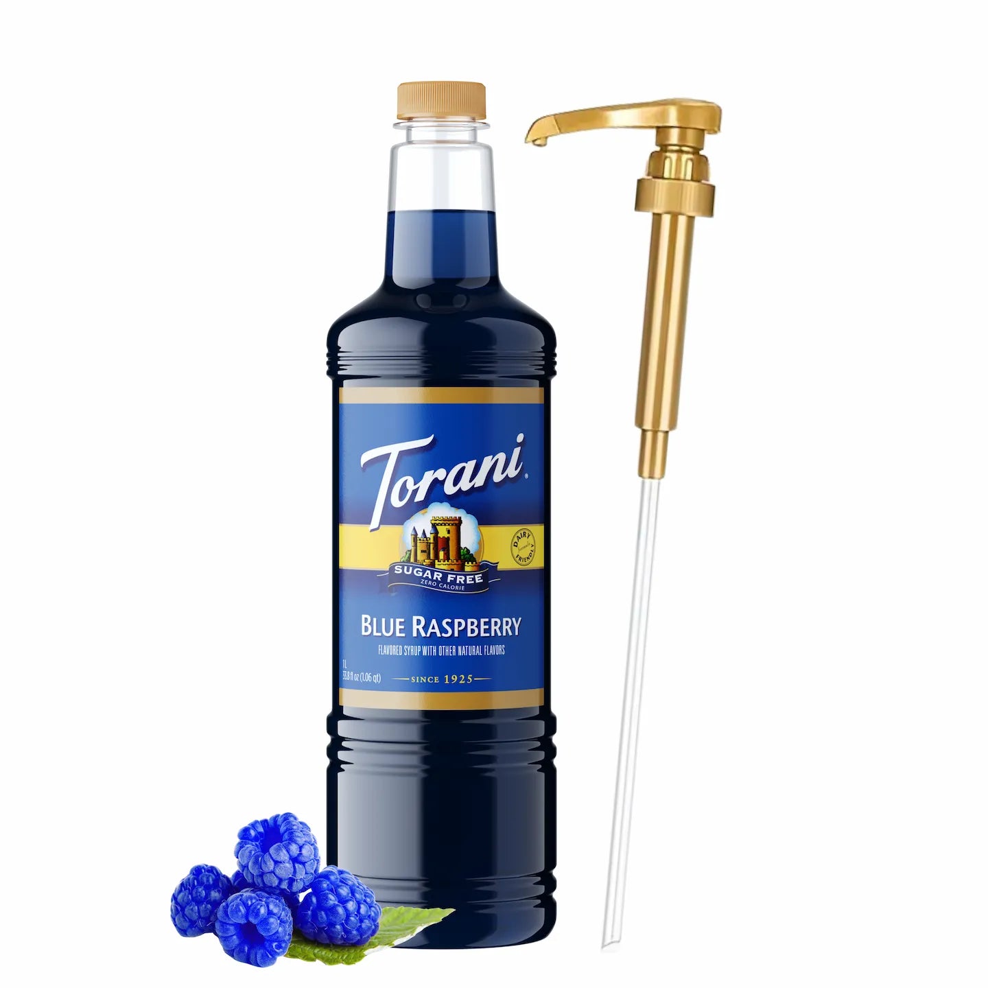 Torani Sugar Free Blue Raspberry Syrup 1 Liter Bottle with Pump ...